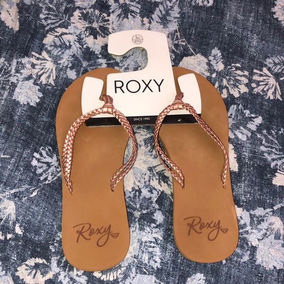 Roxy metallic braided sandals flip flop rose gold